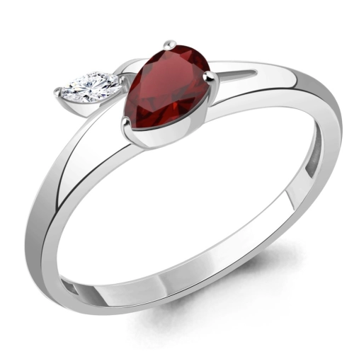 Кольцо из серебра 925 пробы с гранатом и фианитами