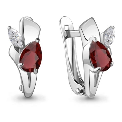Серьги из серебра 925 пробы с гранатами и фианитами