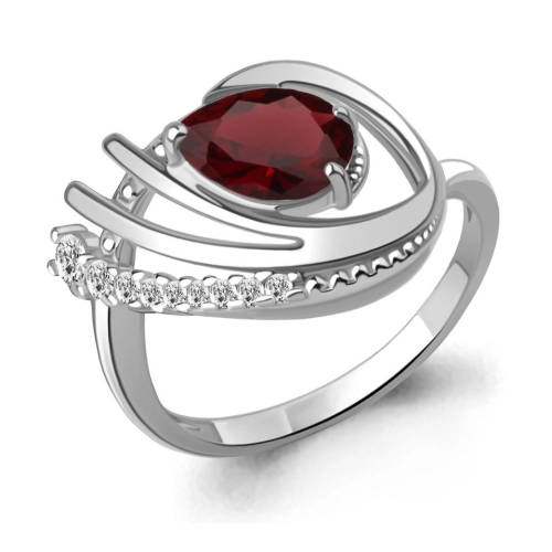 Кольцо из серебра 925 пробы с гранатом и фианитами