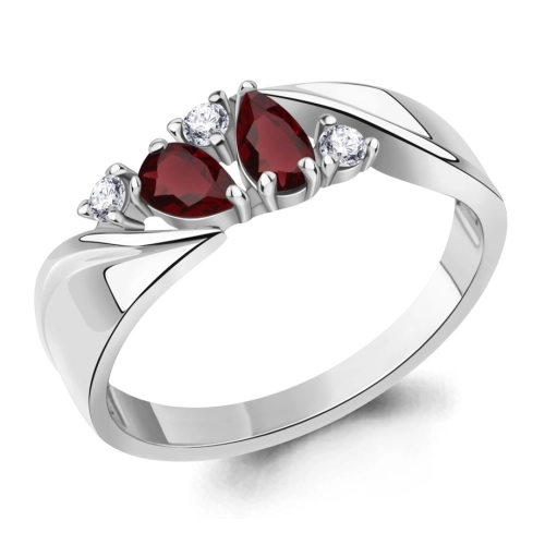 Кольцо из серебра 925 пробы с гранатом и фианитами