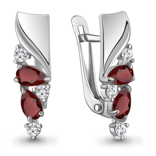 Серьги из серебра 925 пробы с гранатами и фианитами