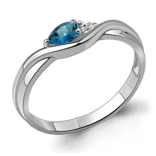Кольцо из серебра 925 пробы с топазом London Blue и фианитами