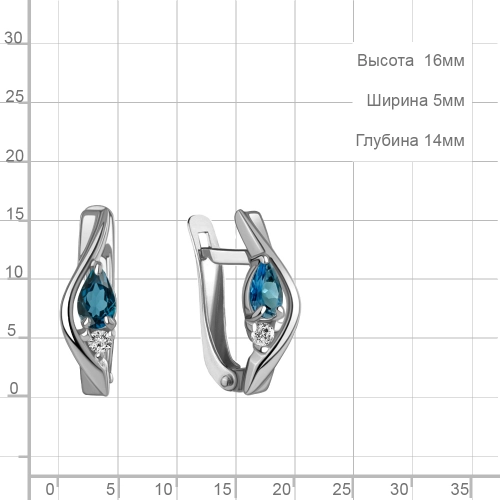 Серьги из серебра 925 пробы с топазом ЛОНДОН и фианитами