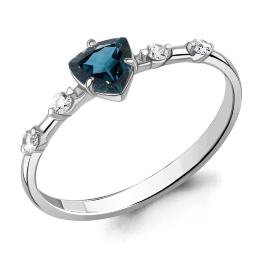 Кольцо из серебра 925 пробы с топазом London Blue и фианитами