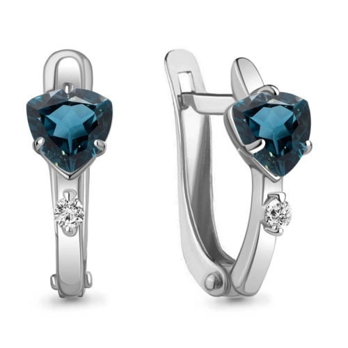Серьги из серебра 925 пробы с топазом London Blue и фианитами