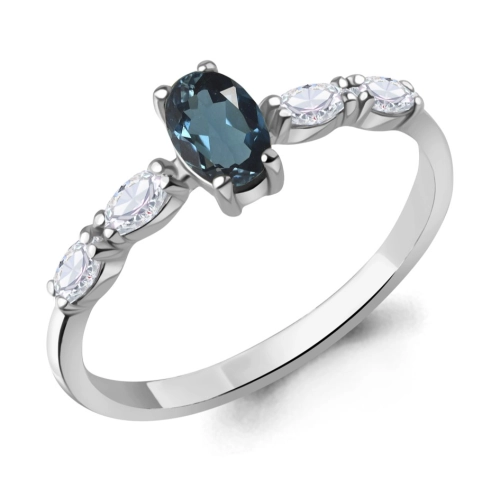 Кольцо из серебра 925 пробы с топазом London Blue и фианитами