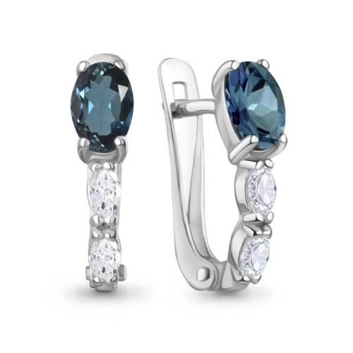 Серьги из серебра 925 пробы с топазом London Blue и фианитами