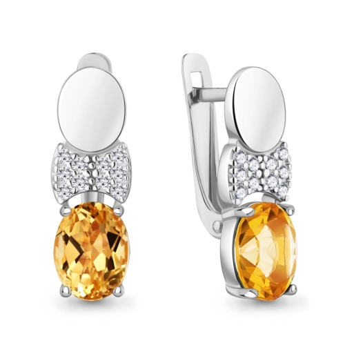 Серьги из серебра 925 пробы с цитринами и фианитами