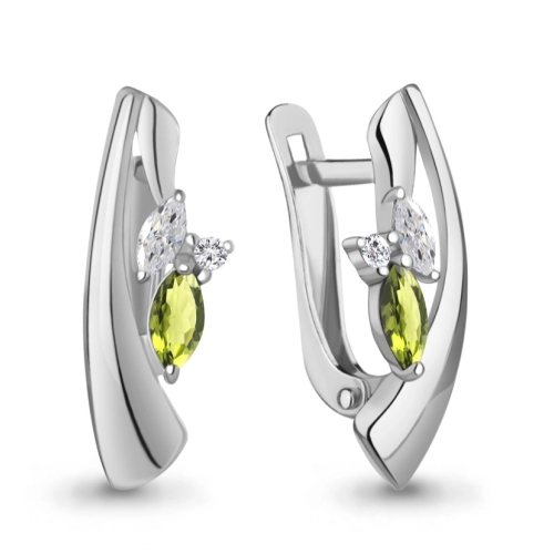 Серьги из серебра 925 пробы с хризолитом и фианитами