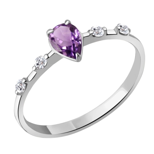 Кольцо из серебра 925 пробы с аметистом и фианитами
