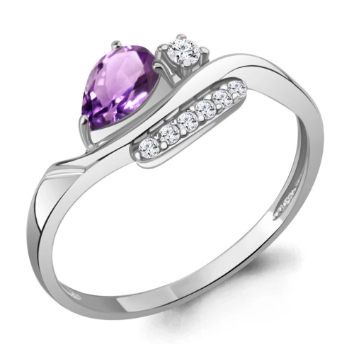 Кольцо из серебра 925 пробы с аметистом и фианитами