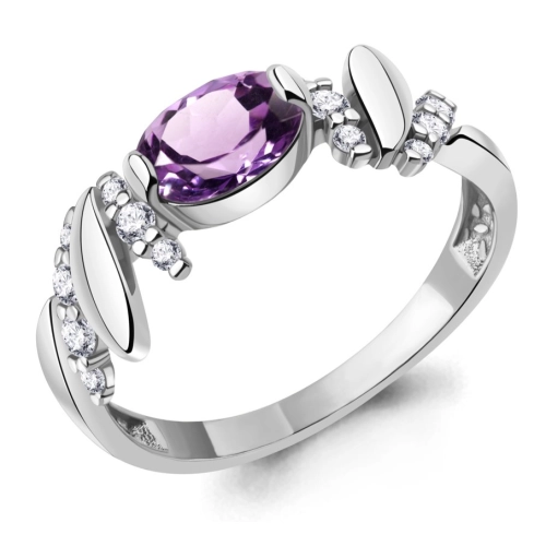 Кольцо из серебра 925 пробы с аметистом и фианитами