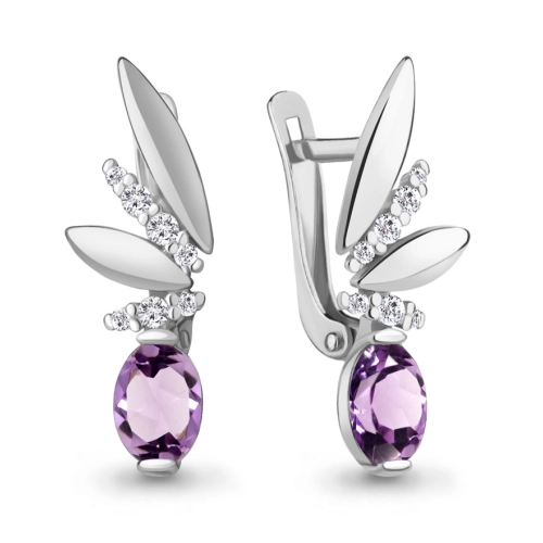 Серьги из серебра 925 пробы с аметистами и фианитами