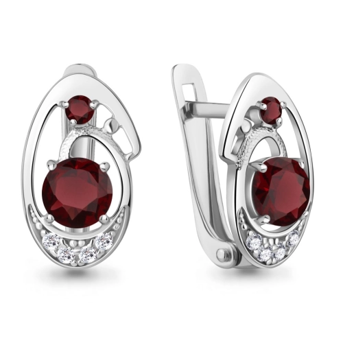 Серьги из серебра 925 пробы с гранатами и фианитами
