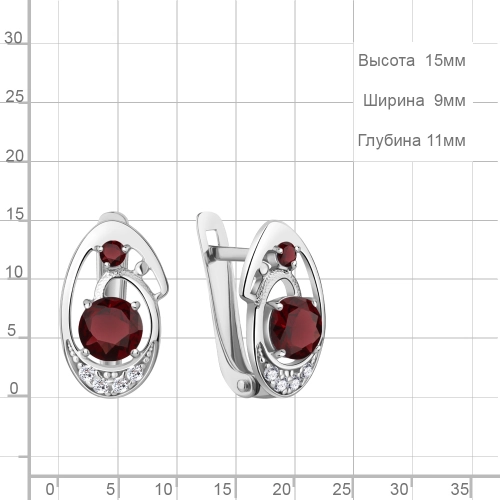 Серьги из серебра 925 пробы с гранатами и фианитами