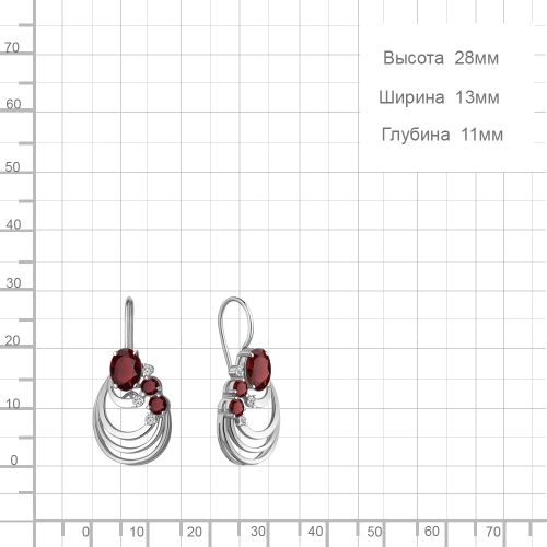 Петельки (925) гранат, фианит