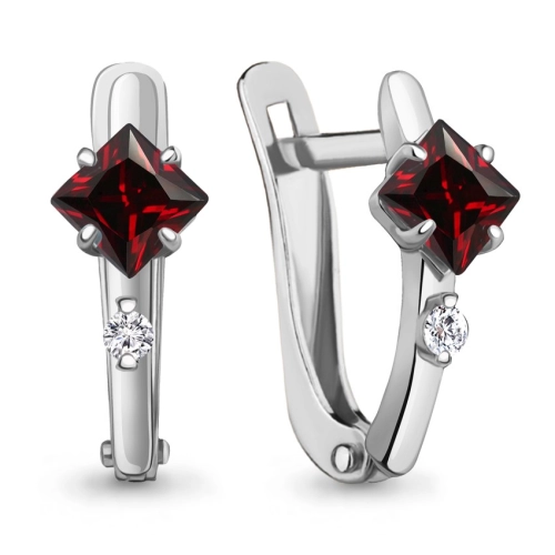 Серьги из серебра 925 пробы с гранатами и фианитами