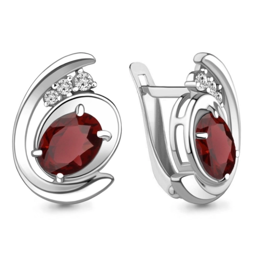 Серьги из серебра 925 пробы с гранатами и фианитами