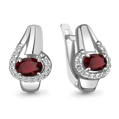 Серьги из серебра 925 пробы с гранатами и фианитами