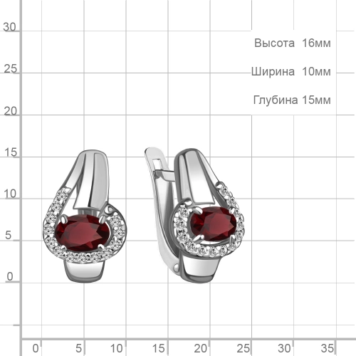 Серьги из серебра 925 пробы с гранатами и фианитами