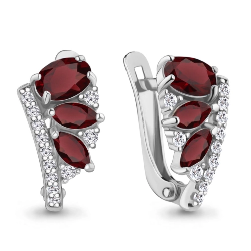Серьги из серебра 925 пробы с гранатами и фианитами