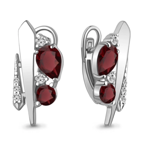 Серьги из серебра 925 пробы с гранатами и фианитами