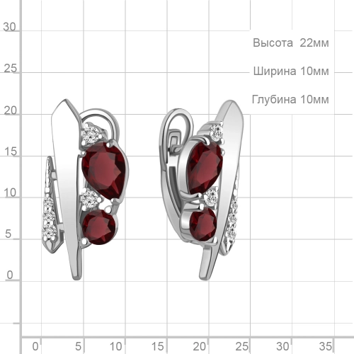 Серьги из серебра 925 пробы с гранатами и фианитами