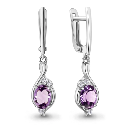Серьги из серебра 925 пробы с аметистами и фианитами