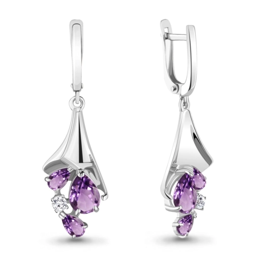 Серьги из серебра 925 пробы с аметистами и фианитами