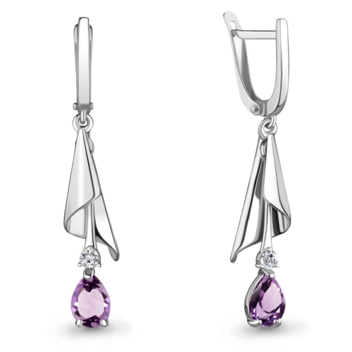 Серьги из серебра 925 пробы с аметистами и фианитами
