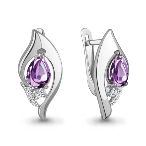Серьги из серебра 925 пробы с аметистами и фианитами