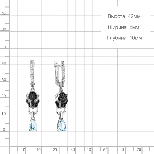 Серьги (925) топаз, топаз синт., кристалл, фианит