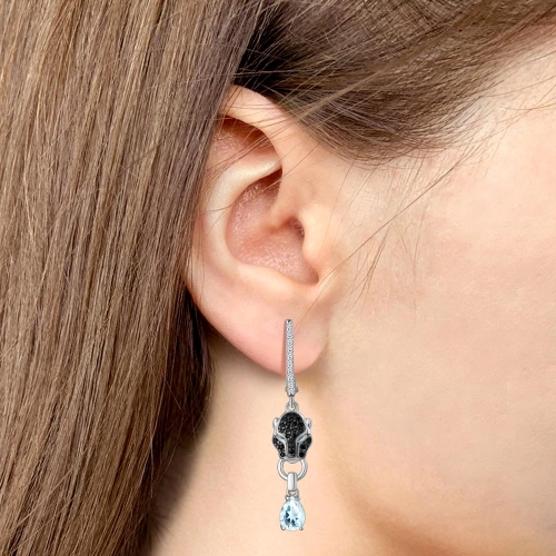 Серьги (925) топаз, топаз синт., кристалл, фианит