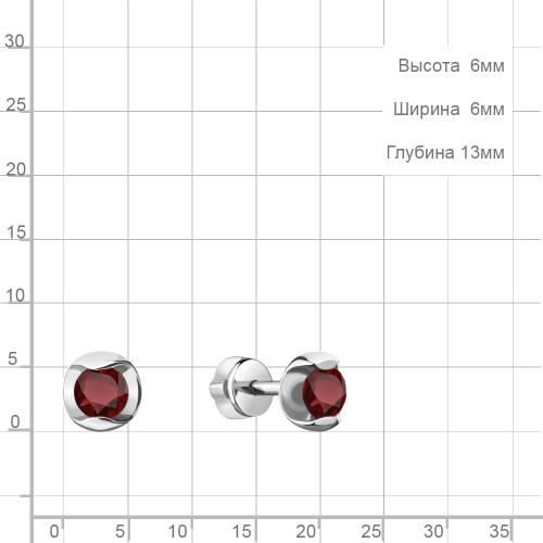 Серьги пусеты из серебра 925 пробы с гранатами