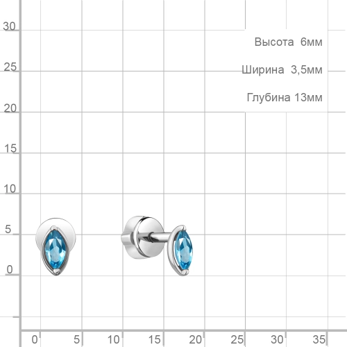 Серьги пусеты из серебра 925 пробы с топазами
