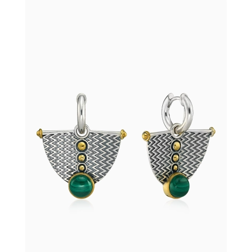 Серьги из серебра 925 пробы с позолотой, малахитом