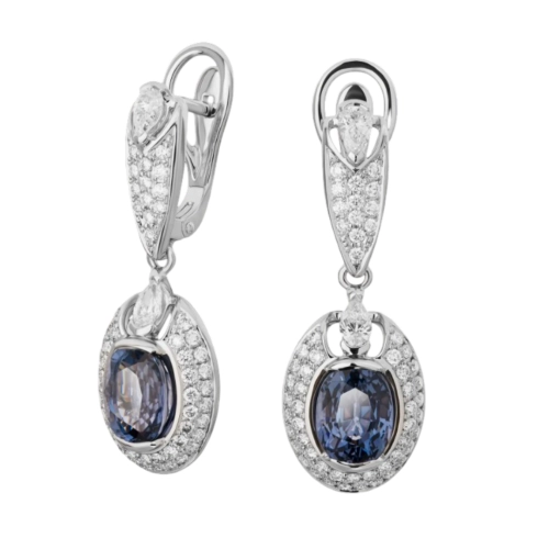 Серьги (585 б) танзанит, сапфир белый, бриллиант