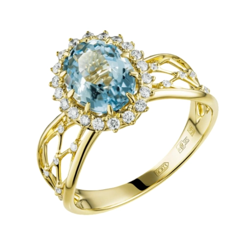 Кольцо (585 ж) аквамарин, бриллиант