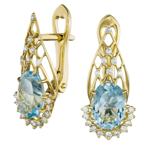 Серьги (585 ж) аквамарин, бриллиант