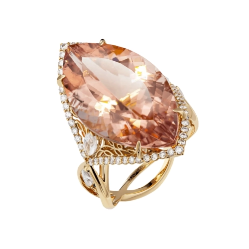 Кольцо (750 ж) морганит, сапфир белый, бриллиант