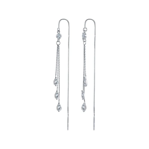 Серьги продевки из серебра 925 пробы с фианитами