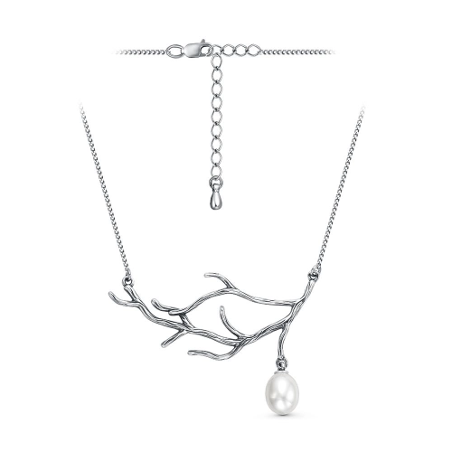 Колье из серебра 925 пробы с искусственным жемчугом