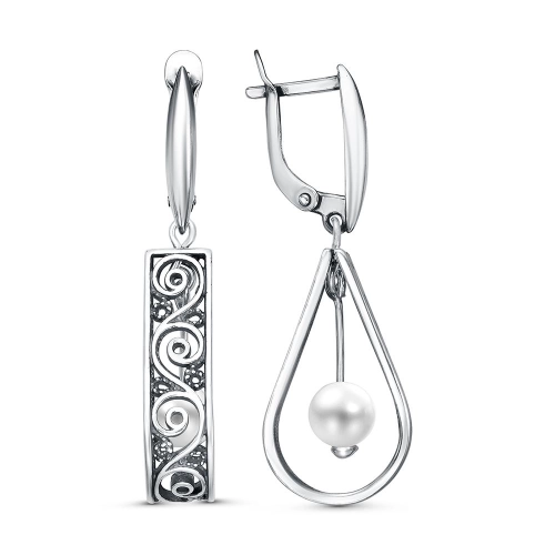 Серьги из серебра 925 пробы с искусственным жемчугом
