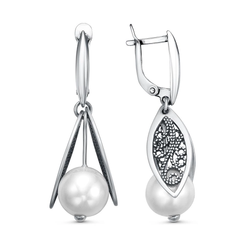 Серьги из серебра 925 пробы с искусственным жемчугом
