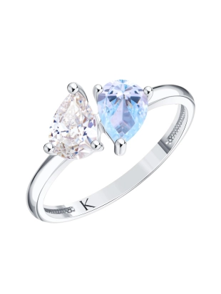 Кольцо из белого золота 585 пробы с цветными фианитами