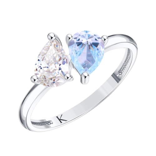 Кольцо из белого золота 585 пробы с цветными фианитами