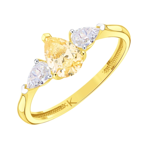 Кольцо из желтого золота 585 пробы с цветными фианитами