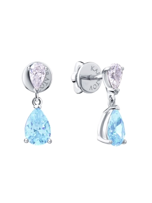 Серьги пусеты из белого золота 585 пробы с цветными фианитами