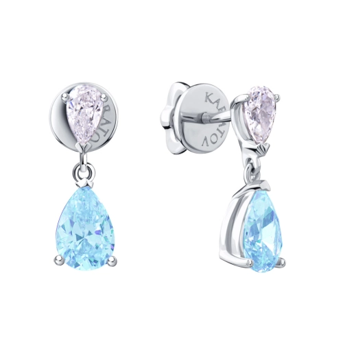 Серьги пусеты из белого золота 585 пробы с цветными фианитами