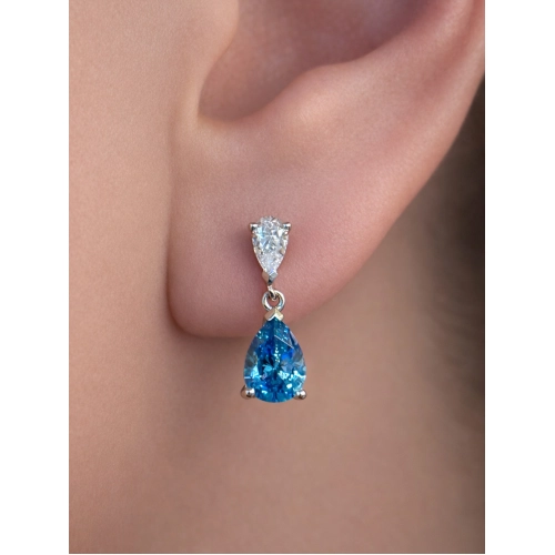 Серьги пусеты из белого золота 585 пробы с цветными фианитами